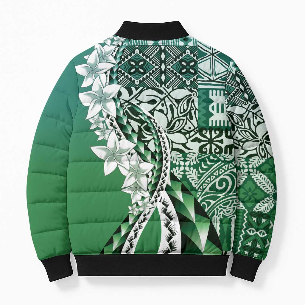 Aloha Vintage Plumeria Hawaiian Tapa Pattern Bomber Puffer Jacket Green Hawaiian Tapa Pattern - Polynesian Pride