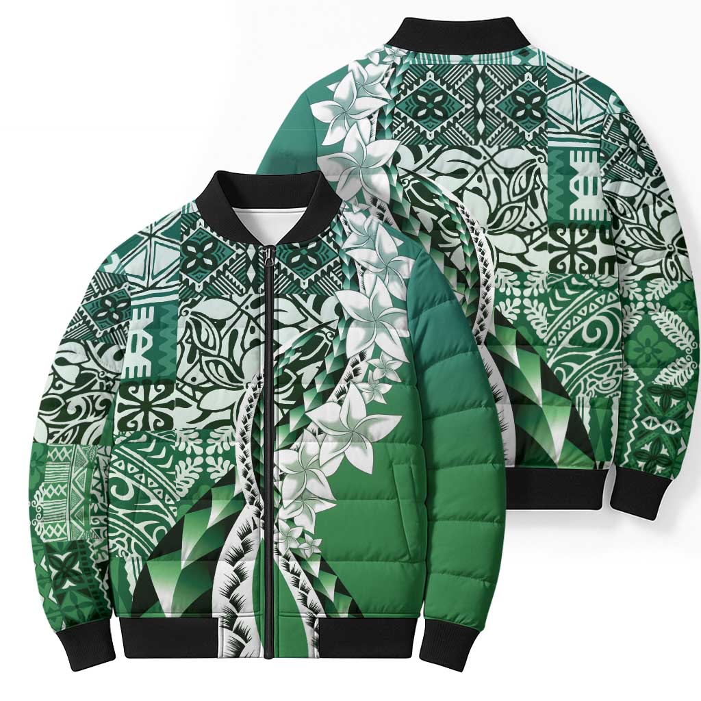 Aloha Vintage Plumeria Hawaiian Tapa Pattern Bomber Puffer Jacket Green Hawaiian Tapa Pattern - Polynesian Pride