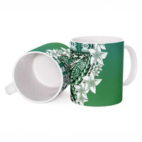 Aloha Vintage Plumeria Hawaiian Tapa Pattern Ceramic Mug Green Hawaiian Tapa Pattern - Polynesian Pride