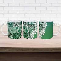 Aloha Vintage Plumeria Hawaiian Tapa Pattern Ceramic Mug Green Hawaiian Tapa Pattern - Polynesian Pride