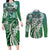 Aloha Vintage Plumeria Hawaiian Tapa Pattern Couples Matching Long Sleeve Bodycon Dress and Long Sleeve Button Shirt Green Hawaiian Tapa Pattern - Polynesian Pride