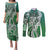 Aloha Vintage Plumeria Hawaiian Tapa Pattern Couples Matching Puletasi and Long Sleeve Button Shirt Green Hawaiian Tapa Pattern - Polynesian Pride