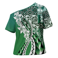 Aloha Vintage Plumeria Hawaiian Tapa Pattern Cross Shoulder Shirt Green Hawaiian Tapa Pattern - Polynesian Pride