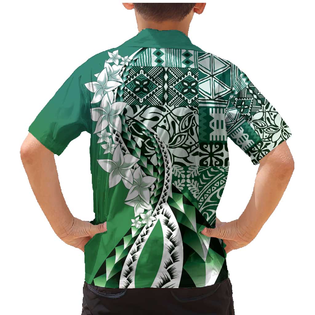 Aloha Vintage Plumeria Hawaiian Tapa Pattern Family Matching Mermaid Dress and Hawaiian Shirt Green Hawaiian Tapa Pattern - Polynesian Pride