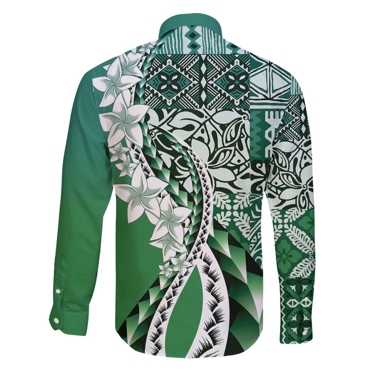 Aloha Vintage Plumeria Hawaiian Tapa Pattern Family Matching Off The Shoulder Long Sleeve Dress and Hawaiian Shirt Green Hawaiian Tapa Pattern - Polynesian Pride