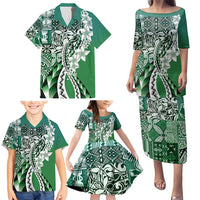 Aloha Vintage Plumeria Hawaiian Tapa Pattern Family Matching Puletasi and Hawaiian Shirt Green Hawaiian Tapa Pattern - Polynesian Pride