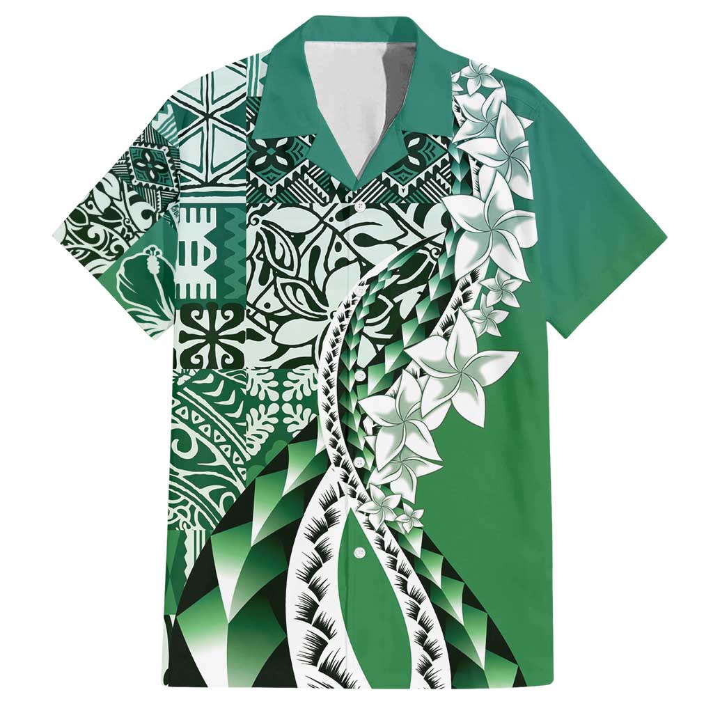 Aloha Vintage Plumeria Hawaiian Tapa Pattern Family Matching Puletasi and Hawaiian Shirt Green Hawaiian Tapa Pattern - Polynesian Pride