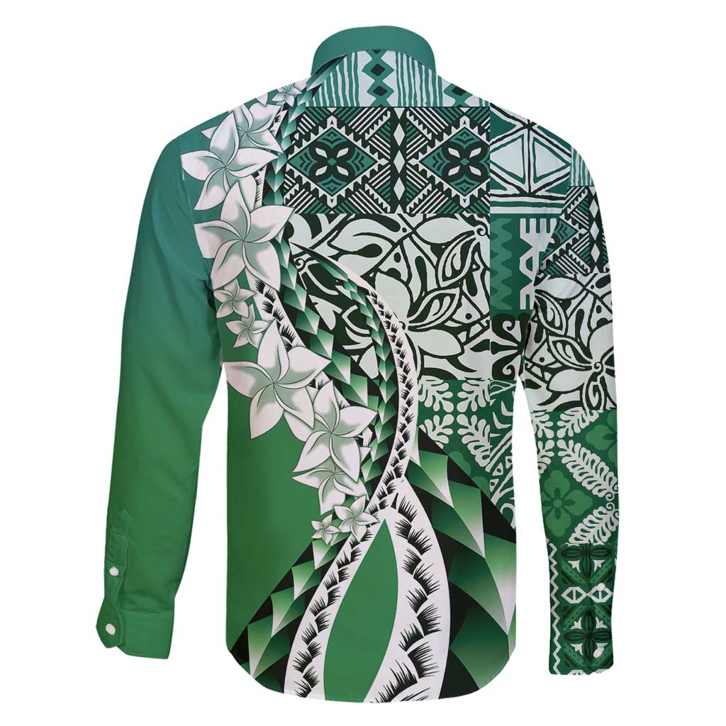 Aloha Vintage Plumeria Hawaiian Tapa Pattern Family Matching Puletasi and Hawaiian Shirt Green Hawaiian Tapa Pattern - Polynesian Pride