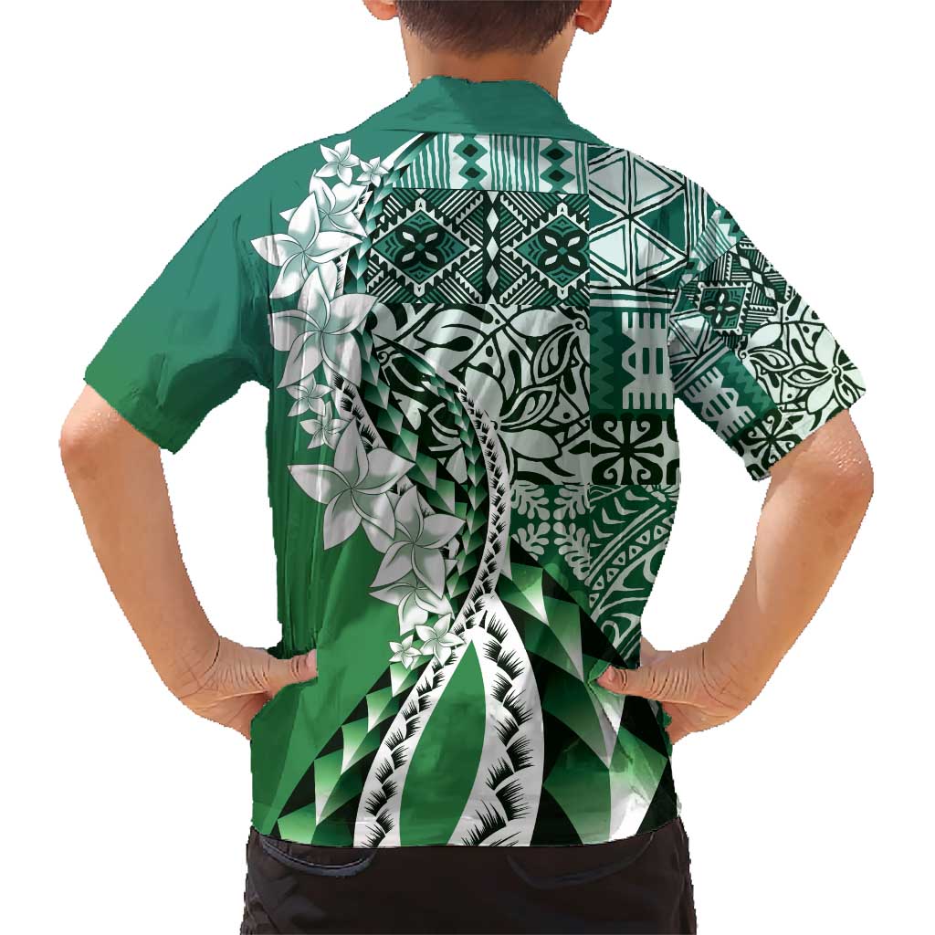 Aloha Vintage Plumeria Hawaiian Tapa Pattern Family Matching Short Sleeve Bodycon Dress and Hawaiian Shirt Green Hawaiian Tapa Pattern - Polynesian Pride