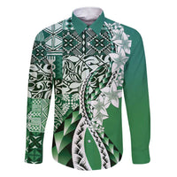 Aloha Vintage Plumeria Hawaiian Tapa Pattern Family Matching Short Sleeve Bodycon Dress and Hawaiian Shirt Green Hawaiian Tapa Pattern - Polynesian Pride