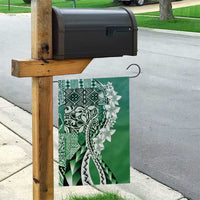 Aloha Vintage Plumeria Hawaiian Tapa Pattern Garden Flag Green Hawaiian Tapa Pattern - Polynesian Pride