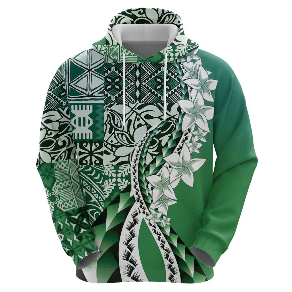 Aloha Vintage Plumeria Hawaiian Tapa Pattern Hoodie Green Hawaiian Tapa Pattern - Polynesian Pride