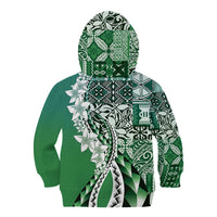 Aloha Vintage Plumeria Hawaiian Tapa Pattern Kid Hoodie Green Hawaiian Tapa Pattern - Polynesian Pride