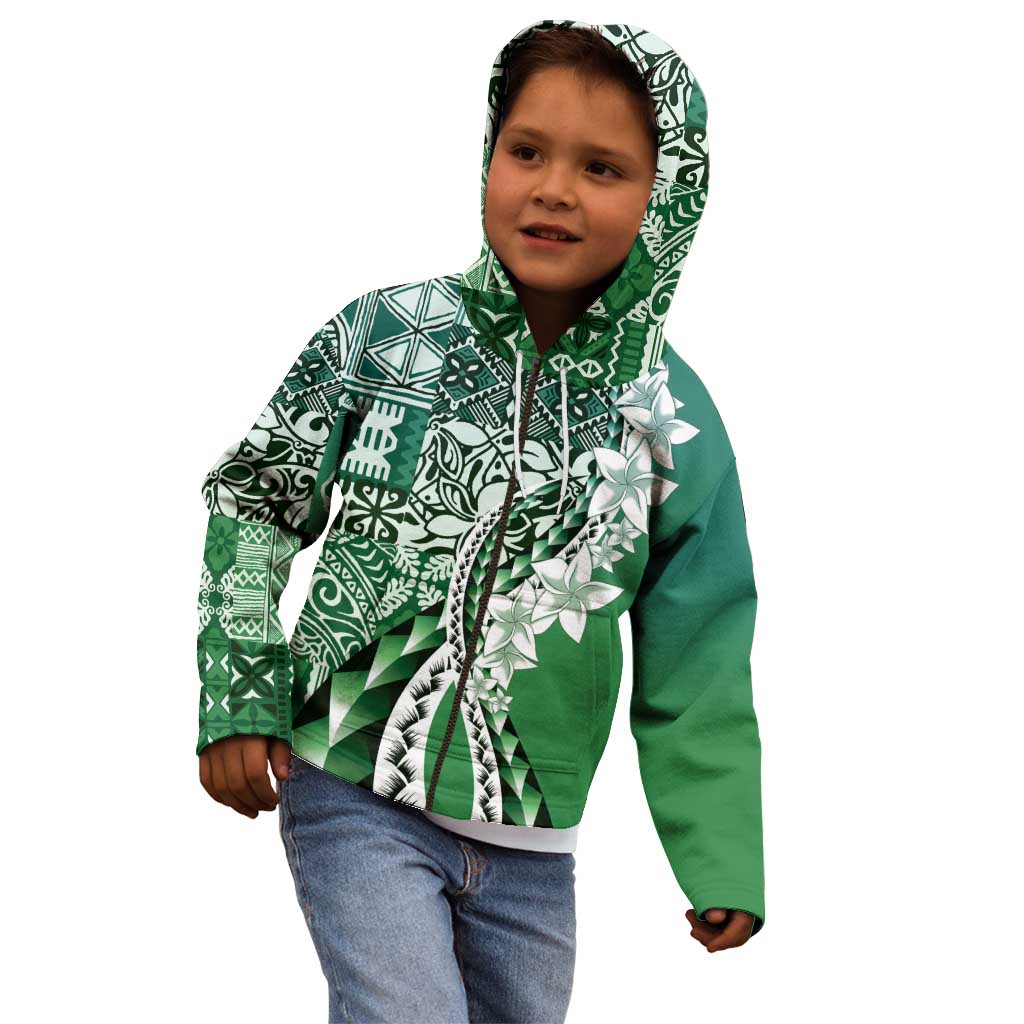 Aloha Vintage Plumeria Hawaiian Tapa Pattern Kid Hoodie Green Hawaiian Tapa Pattern - Polynesian Pride