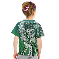 Aloha Vintage Plumeria Hawaiian Tapa Pattern Kid T Shirt Green Hawaiian Tapa Pattern - Polynesian Pride