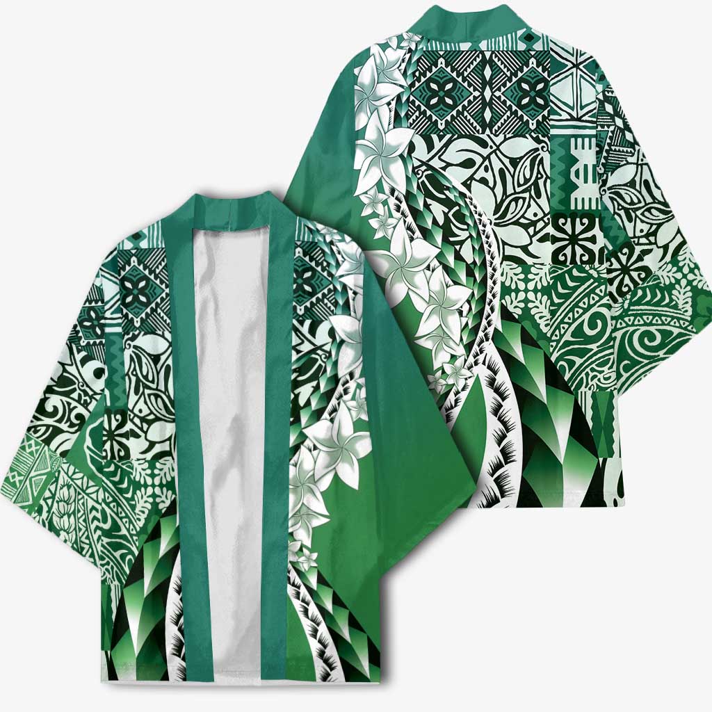 Aloha Vintage Plumeria Hawaiian Tapa Pattern Kimono Green Hawaiian Tapa Pattern - Polynesian Pride
