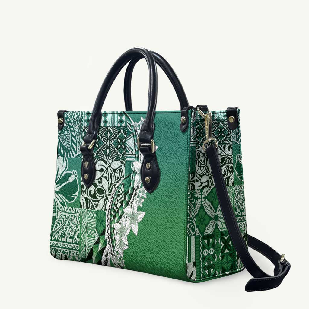 Aloha Vintage Plumeria Hawaiian Tapa Pattern Leather Bag Green Hawaiian Tapa Pattern - Polynesian Pride