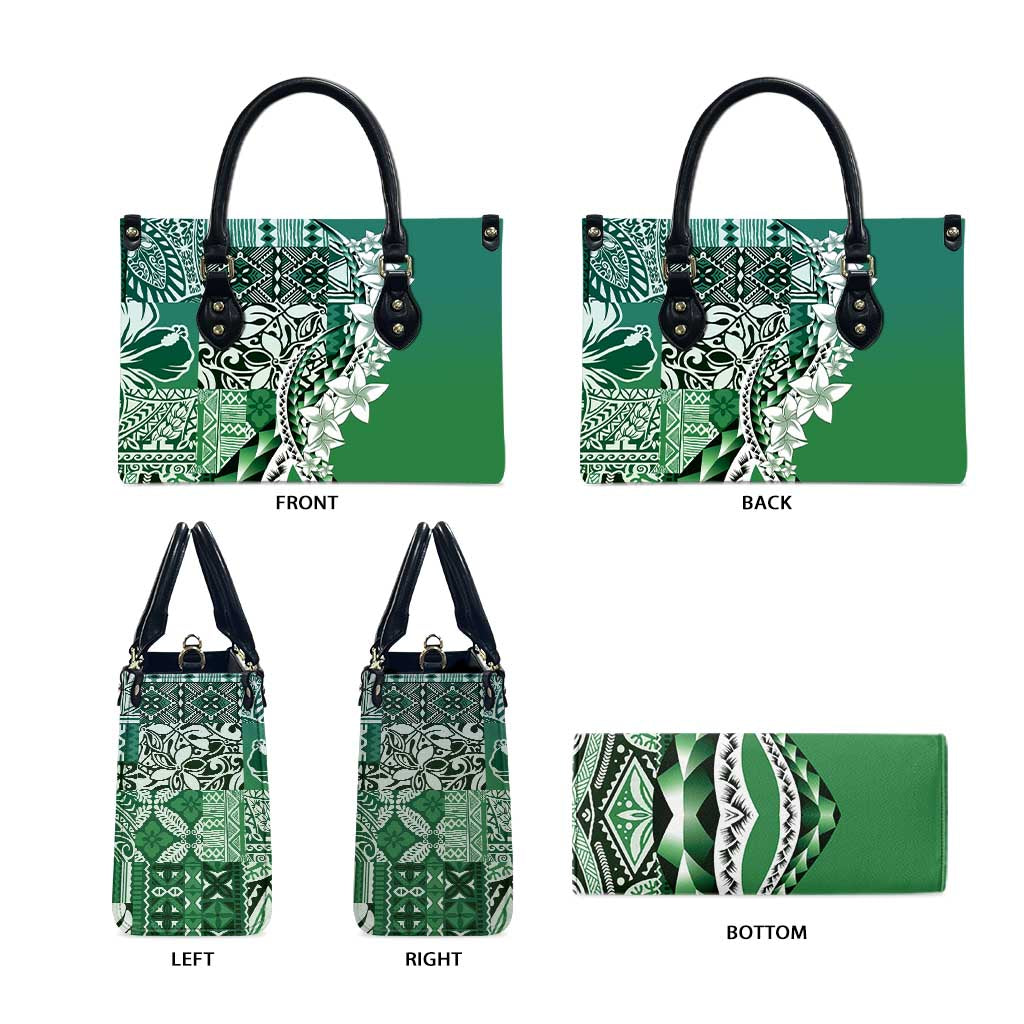 Aloha Vintage Plumeria Hawaiian Tapa Pattern Leather Bag Green Hawaiian Tapa Pattern - Polynesian Pride