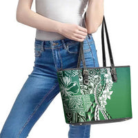 Aloha Vintage Plumeria Hawaiian Tapa Pattern Leather Tote Bag Green Hawaiian Tapa Pattern - Polynesian Pride