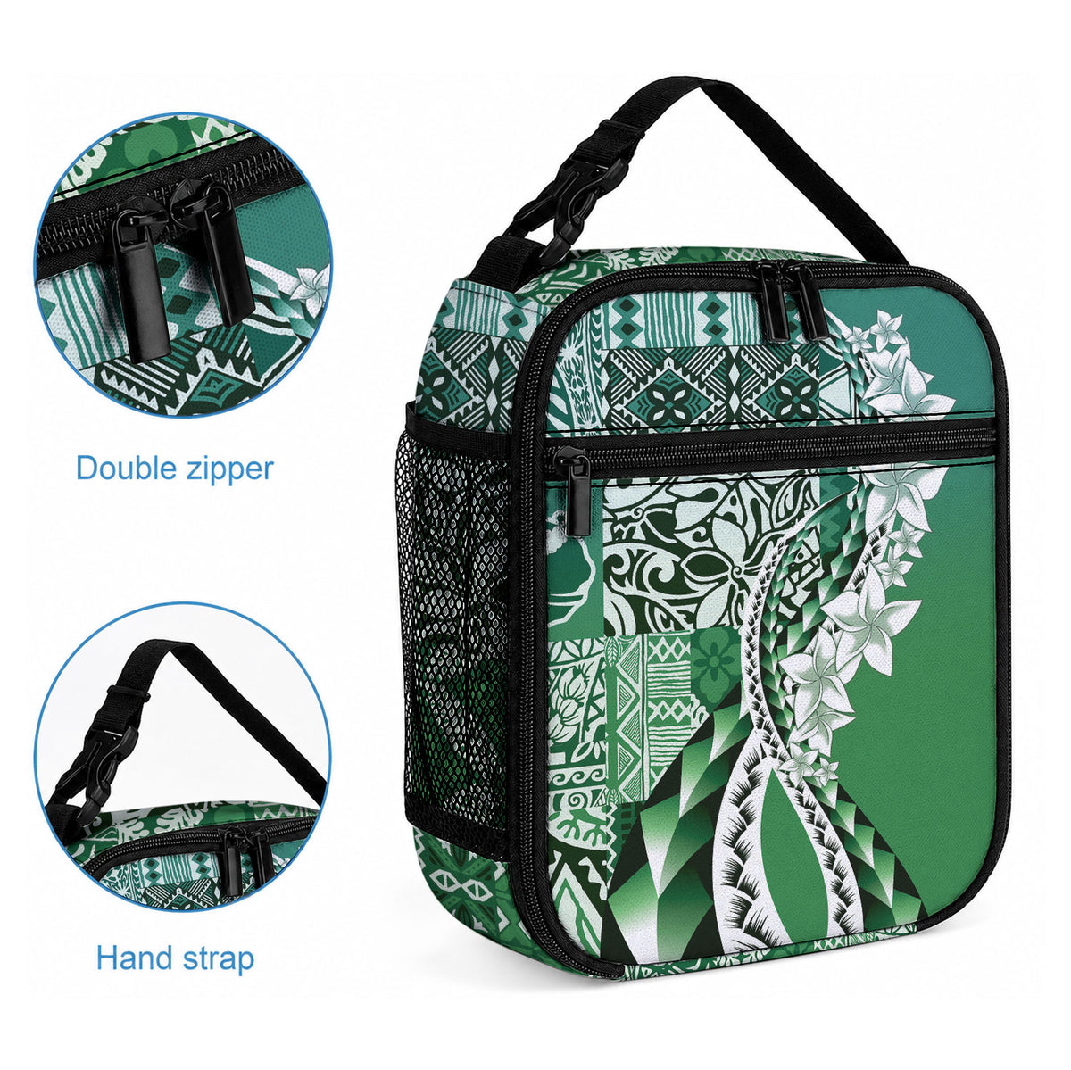 Aloha Vintage Plumeria Hawaiian Tapa Pattern Lunch Bag Green Hawaiian Tapa Pattern LT9 - Polynesian Pride