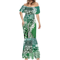 Aloha Vintage Plumeria Hawaiian Tapa Pattern Mermaid Dress Green Hawaiian Tapa Pattern - Polynesian Pride