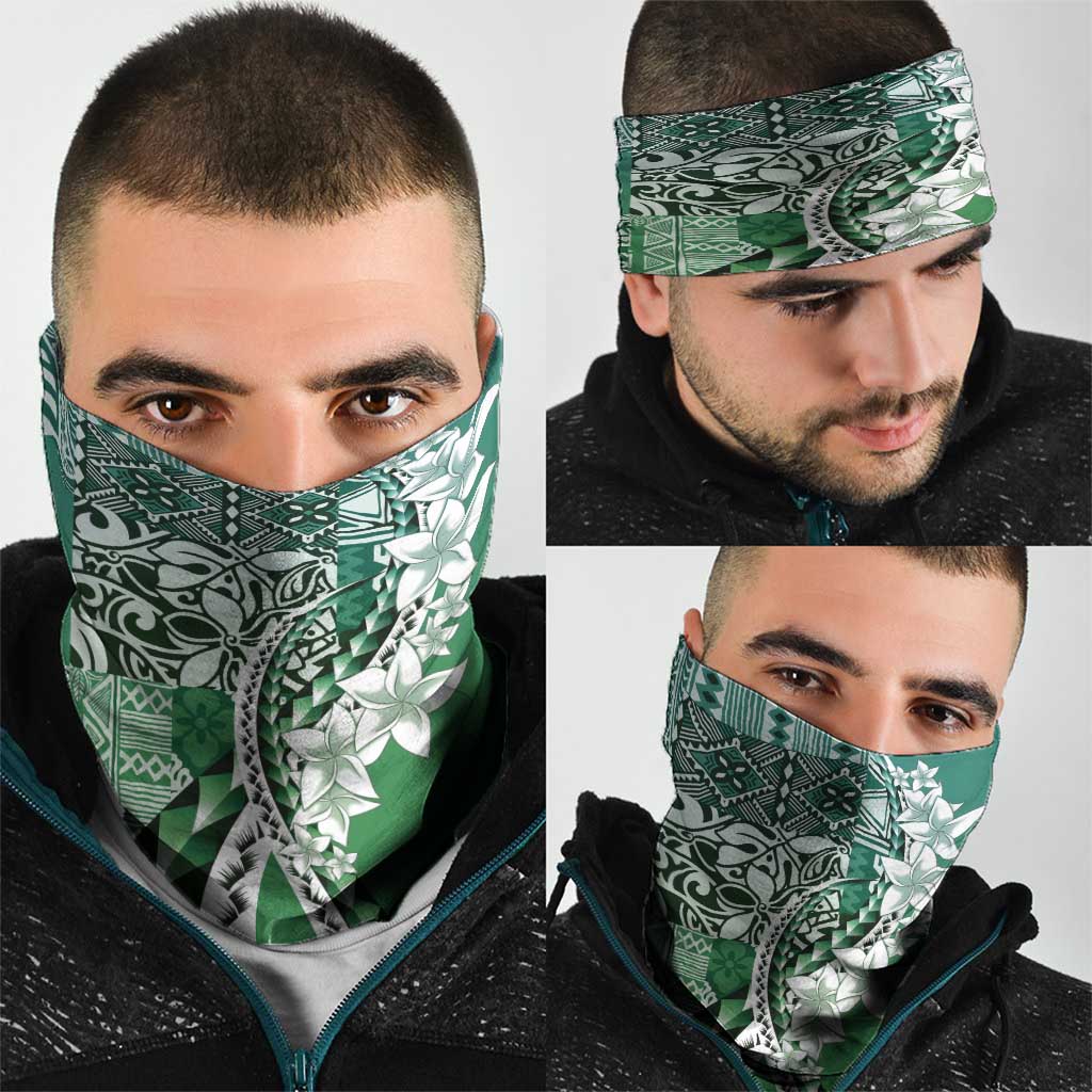 Aloha Vintage Plumeria Hawaiian Tapa Pattern Neck Gaiter Green Hawaiian Tapa Pattern - Polynesian Pride