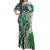 Aloha Vintage Plumeria Hawaiian Tapa Pattern Off Shoulder Maxi Dress Green Hawaiian Tapa Pattern - Polynesian Pride