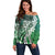 Aloha Vintage Plumeria Hawaiian Tapa Pattern Off Shoulder Sweater Green Hawaiian Tapa Pattern - Polynesian Pride