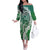 Aloha Vintage Plumeria Hawaiian Tapa Pattern Off The Shoulder Long Sleeve Dress Green Hawaiian Tapa Pattern - Polynesian Pride
