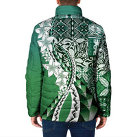 Aloha Vintage Plumeria Hawaiian Tapa Pattern Padded Jacket Green Hawaiian Tapa Pattern - Polynesian Pride