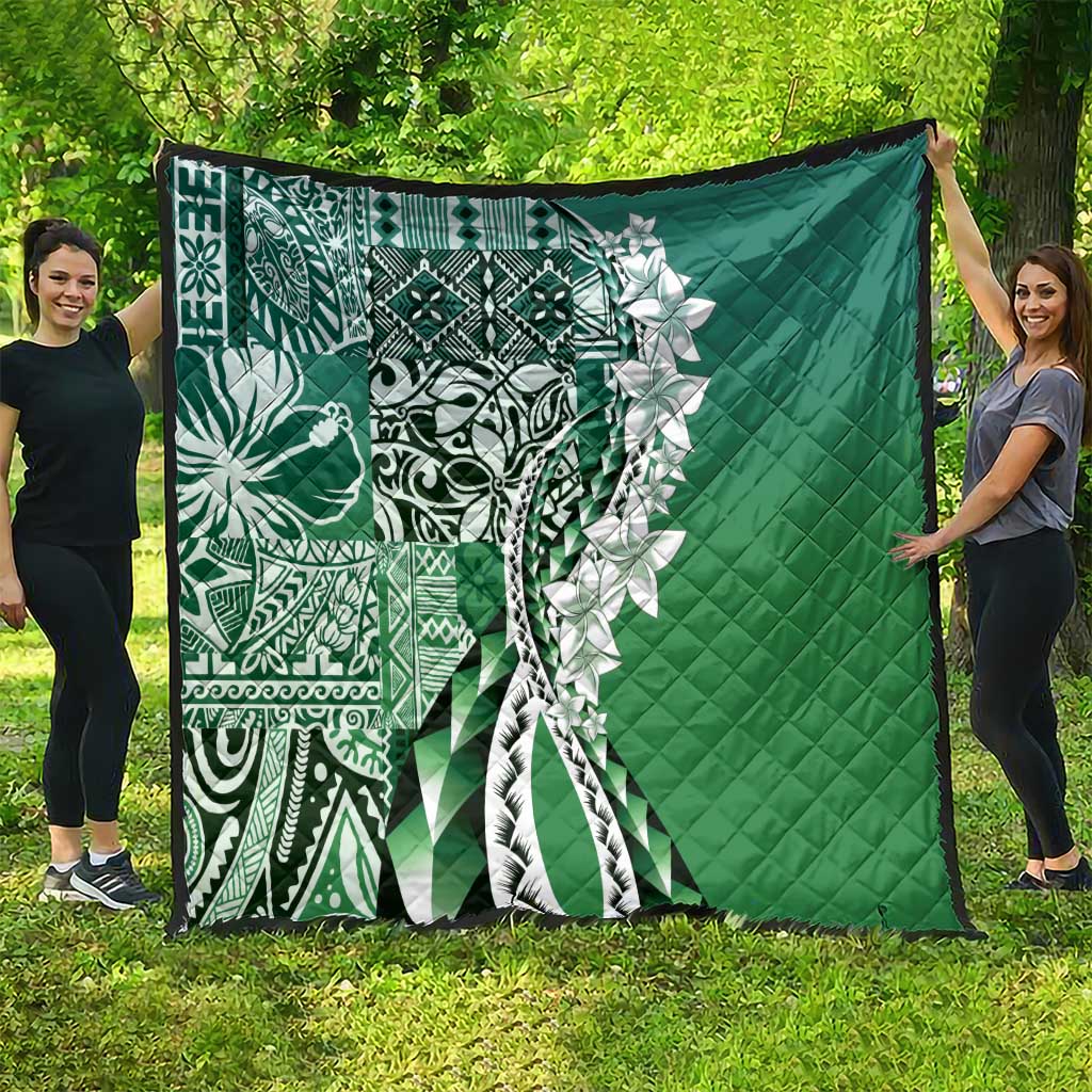 Aloha Vintage Plumeria Hawaiian Tapa Pattern Quilt Green Hawaiian Tapa Pattern - Polynesian Pride