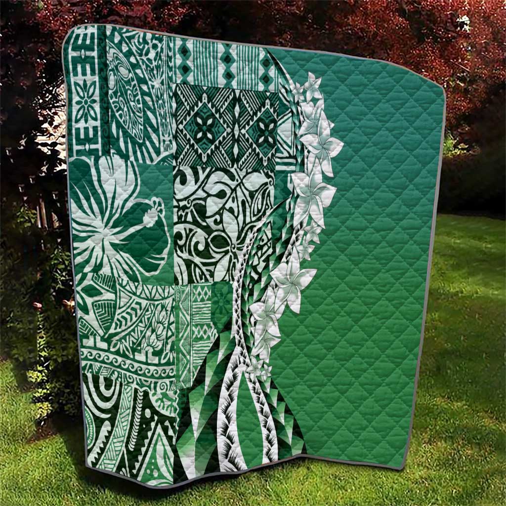 Aloha Vintage Plumeria Hawaiian Tapa Pattern Quilt Green Hawaiian Tapa Pattern - Polynesian Pride