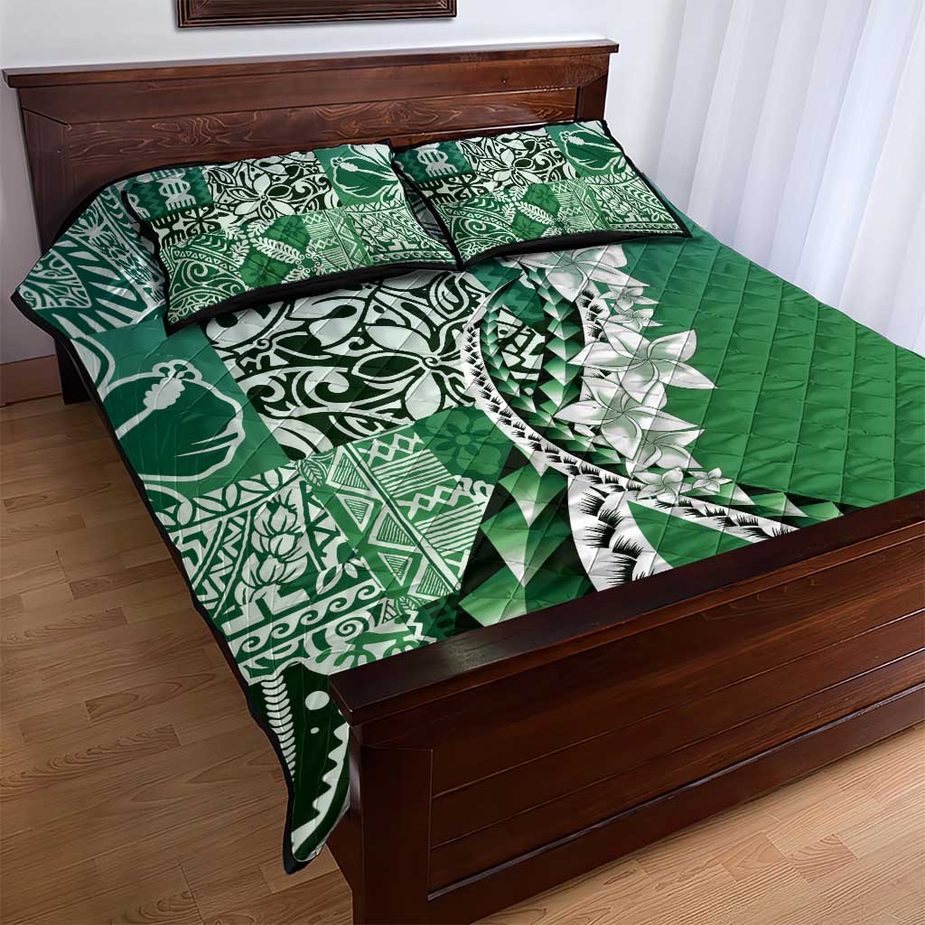 Aloha Vintage Plumeria Hawaiian Tapa Pattern Quilt Bed Set Green Hawaiian Tapa Pattern - Polynesian Pride