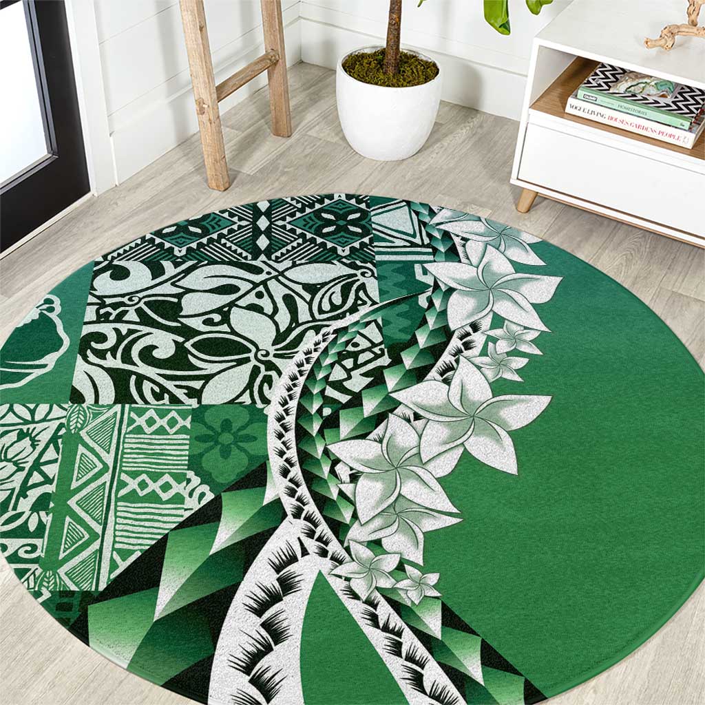 Aloha Vintage Plumeria Hawaiian Tapa Pattern Round Carpet Green Hawaiian Tapa Pattern - Polynesian Pride