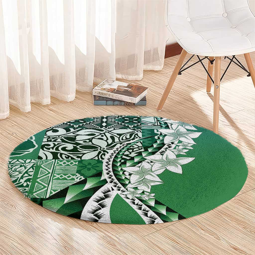 Aloha Vintage Plumeria Hawaiian Tapa Pattern Round Carpet Green Hawaiian Tapa Pattern - Polynesian Pride