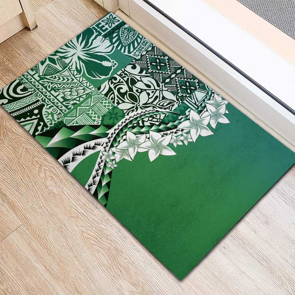 Aloha Vintage Plumeria Hawaiian Tapa Pattern Rubber Doormat Green Hawaiian Tapa Pattern - Polynesian Pride