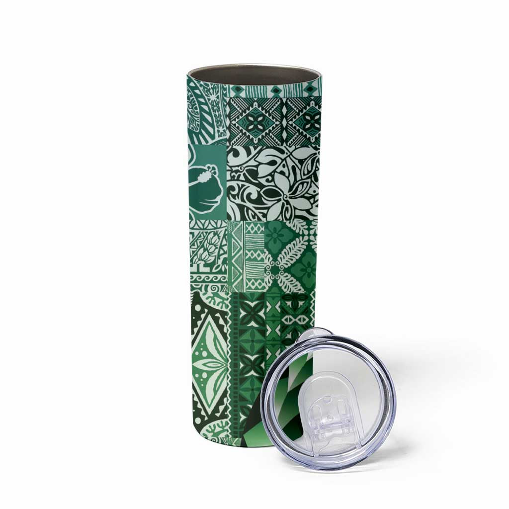 Aloha Vintage Plumeria Hawaiian Tapa Pattern Skinny Tumbler Green Hawaiian Tapa Pattern - Polynesian Pride