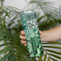 Aloha Vintage Plumeria Hawaiian Tapa Pattern Skinny Tumbler Green Hawaiian Tapa Pattern - Polynesian Pride