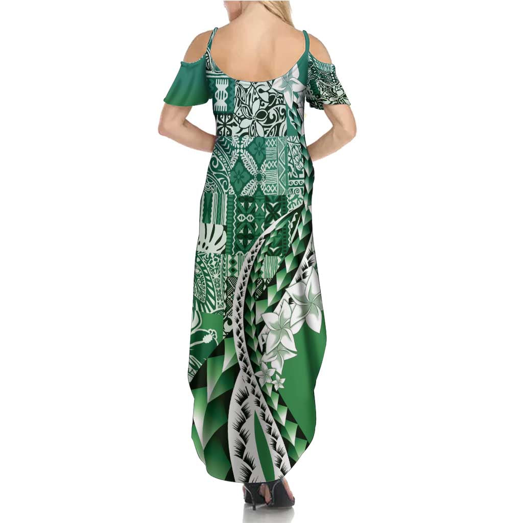 Aloha Vintage Plumeria Hawaiian Tapa Pattern Summer Maxi Dress Green Hawaiian Tapa Pattern - Polynesian Pride