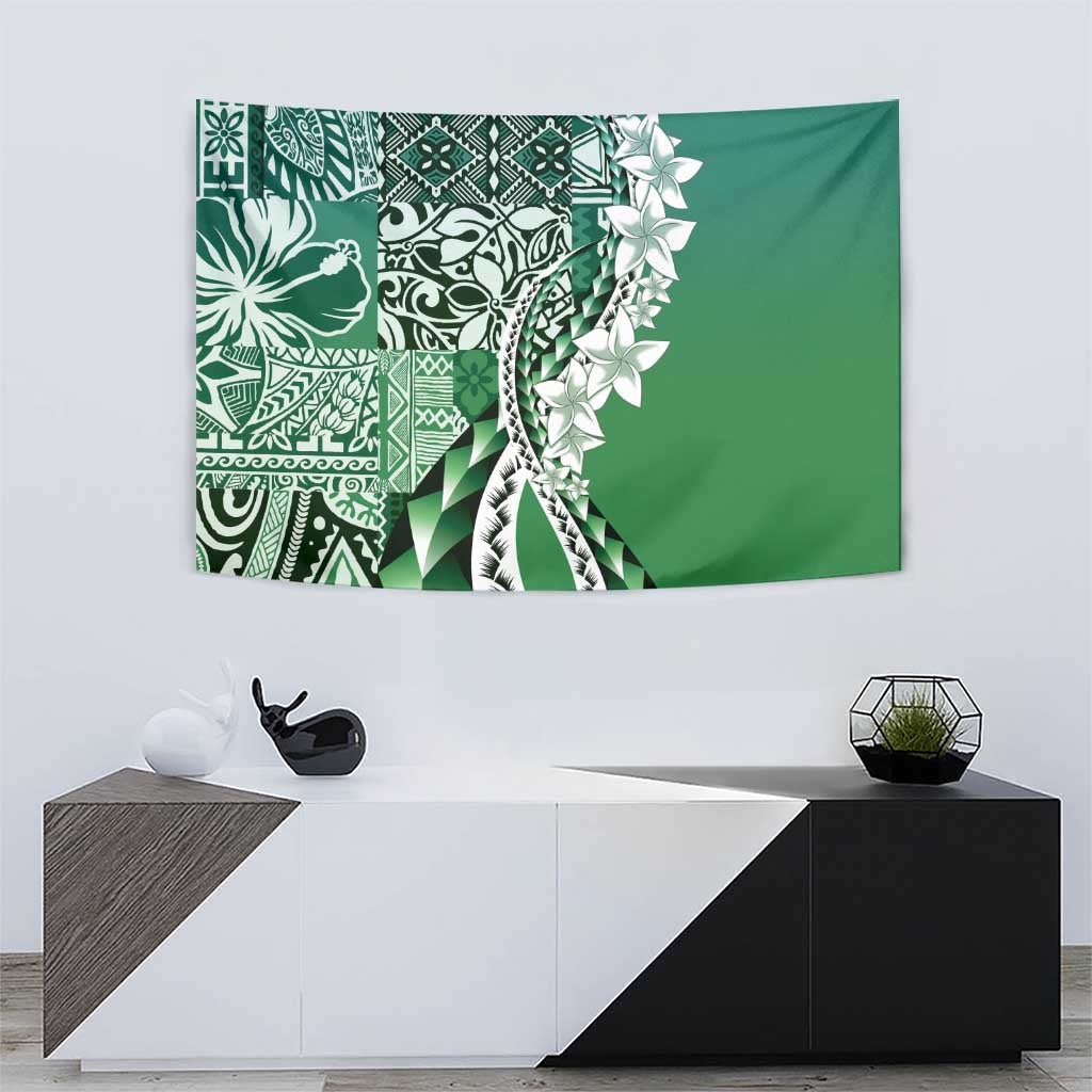 Aloha Vintage Plumeria Hawaiian Tapa Pattern Tapestry Green Hawaiian Tapa Pattern - Polynesian Pride