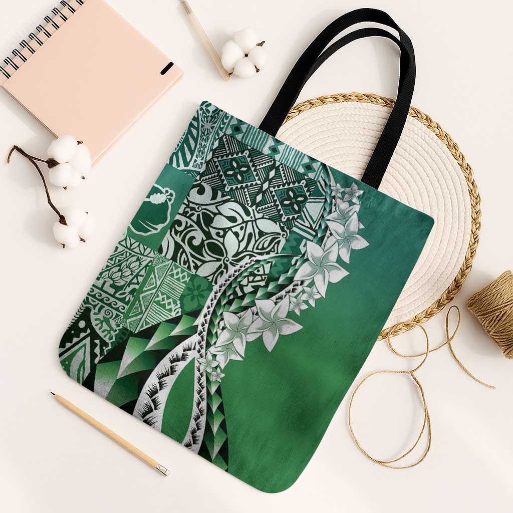 Aloha Vintage Plumeria Hawaiian Tapa Pattern Tote Bag Green Hawaiian Tapa Pattern - Polynesian Pride