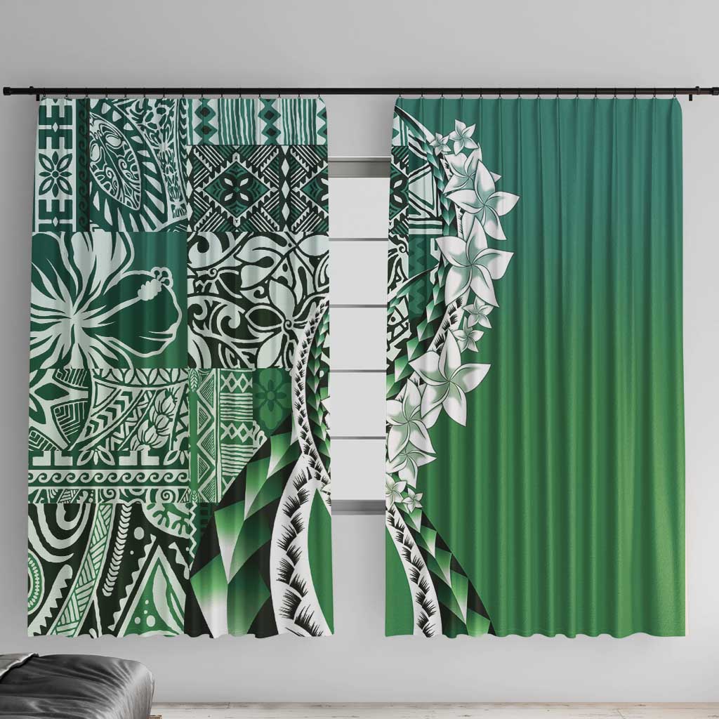 Aloha Vintage Plumeria Hawaiian Tapa Pattern Window Curtain Green Hawaiian Tapa Pattern - Polynesian Pride