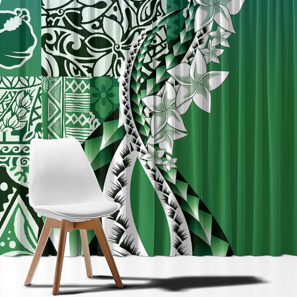 Aloha Vintage Plumeria Hawaiian Tapa Pattern Window Curtain Green Hawaiian Tapa Pattern - Polynesian Pride