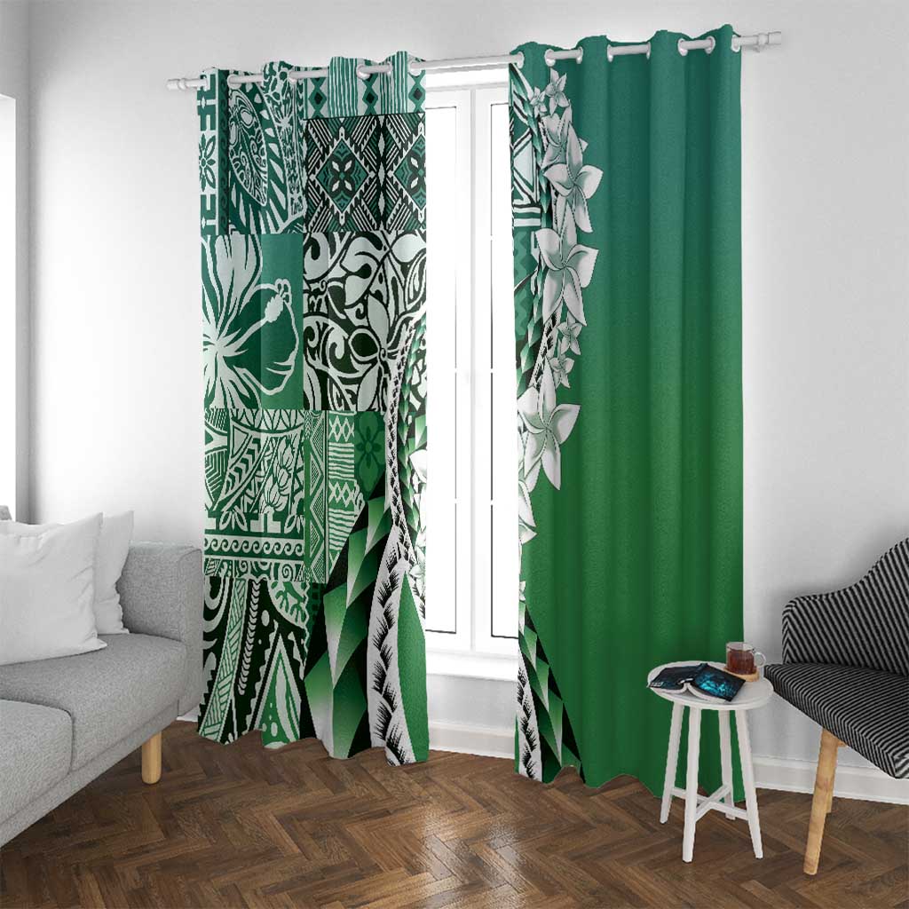 Aloha Vintage Plumeria Hawaiian Tapa Pattern Window Curtain Green Hawaiian Tapa Pattern - Polynesian Pride