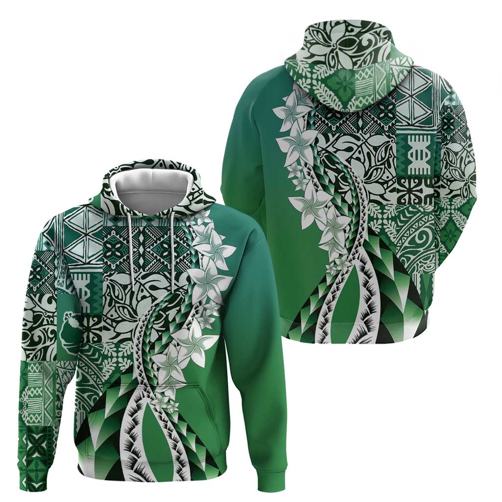 Aloha Vintage Plumeria Hawaiian Tapa Pattern Zip Hoodie Green Hawaiian Tapa Pattern - Polynesian Pride