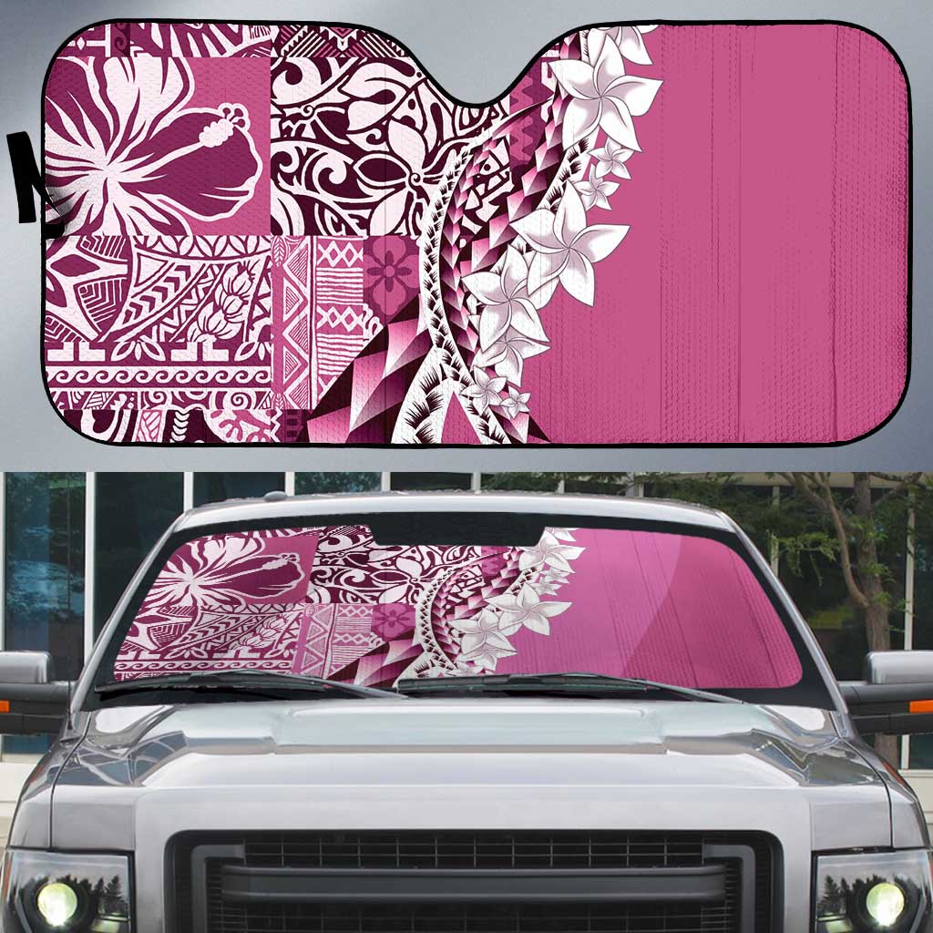 Aloha Vintage Plumeria Hawaiian Tapa Pattern Auto Sun Shade Pink Hawaiian Tapa Pattern - Polynesian Pride