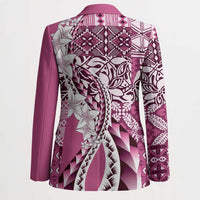Aloha Vintage Plumeria Hawaiian Tapa Pattern Blazer Pink Hawaiian Tapa Pattern - Polynesian Pride