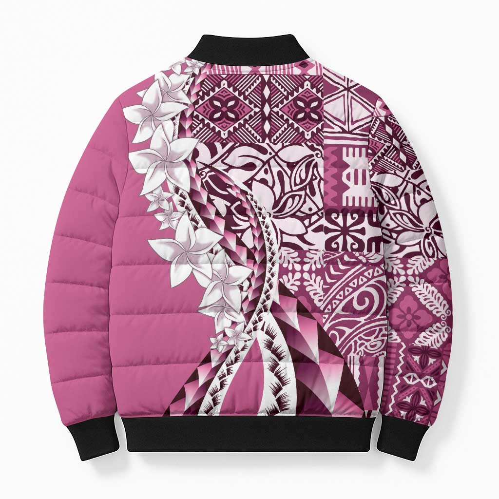 Aloha Vintage Plumeria Hawaiian Tapa Pattern Bomber Puffer Jacket Pink Hawaiian Tapa Pattern - Polynesian Pride