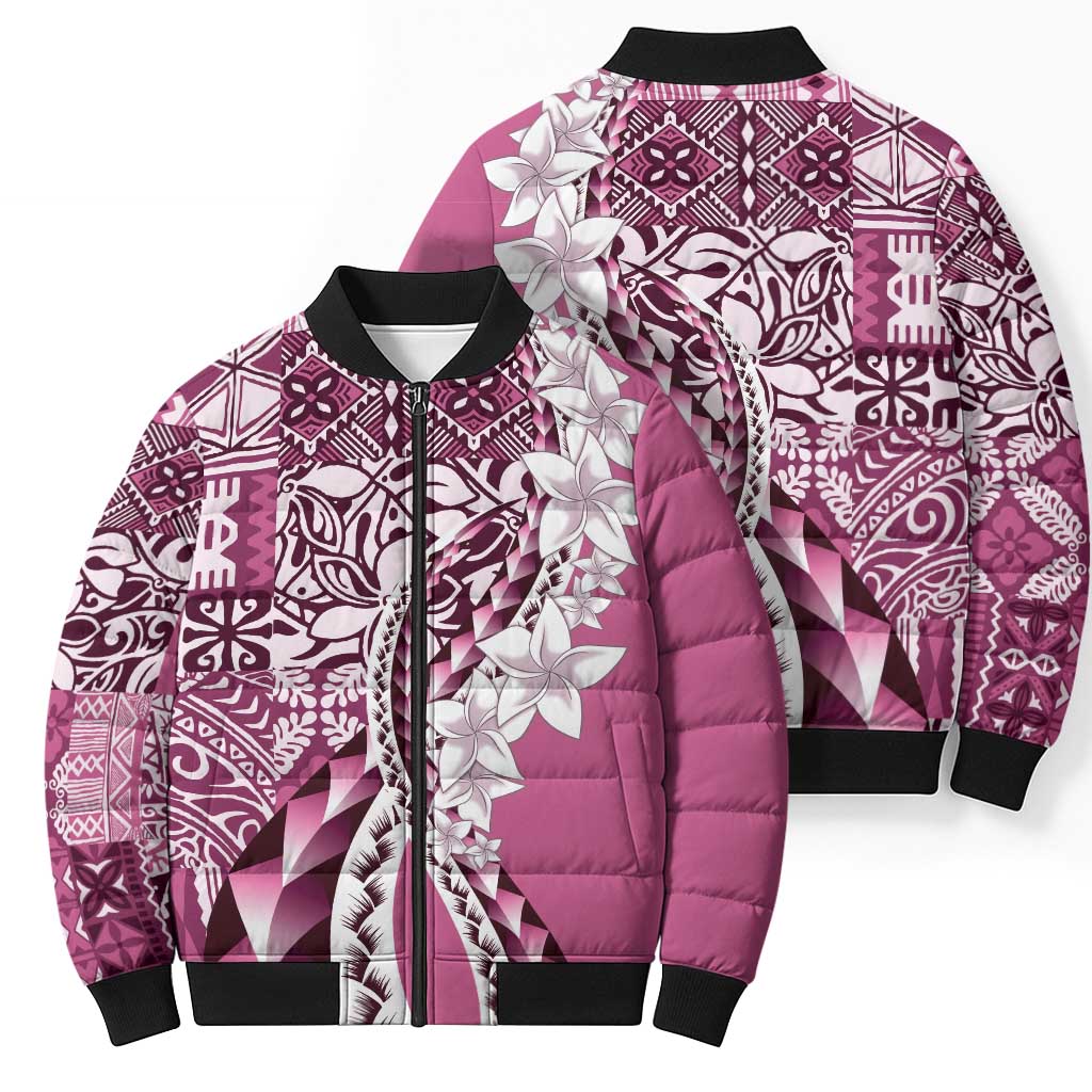 Aloha Vintage Plumeria Hawaiian Tapa Pattern Bomber Puffer Jacket Pink Hawaiian Tapa Pattern - Polynesian Pride