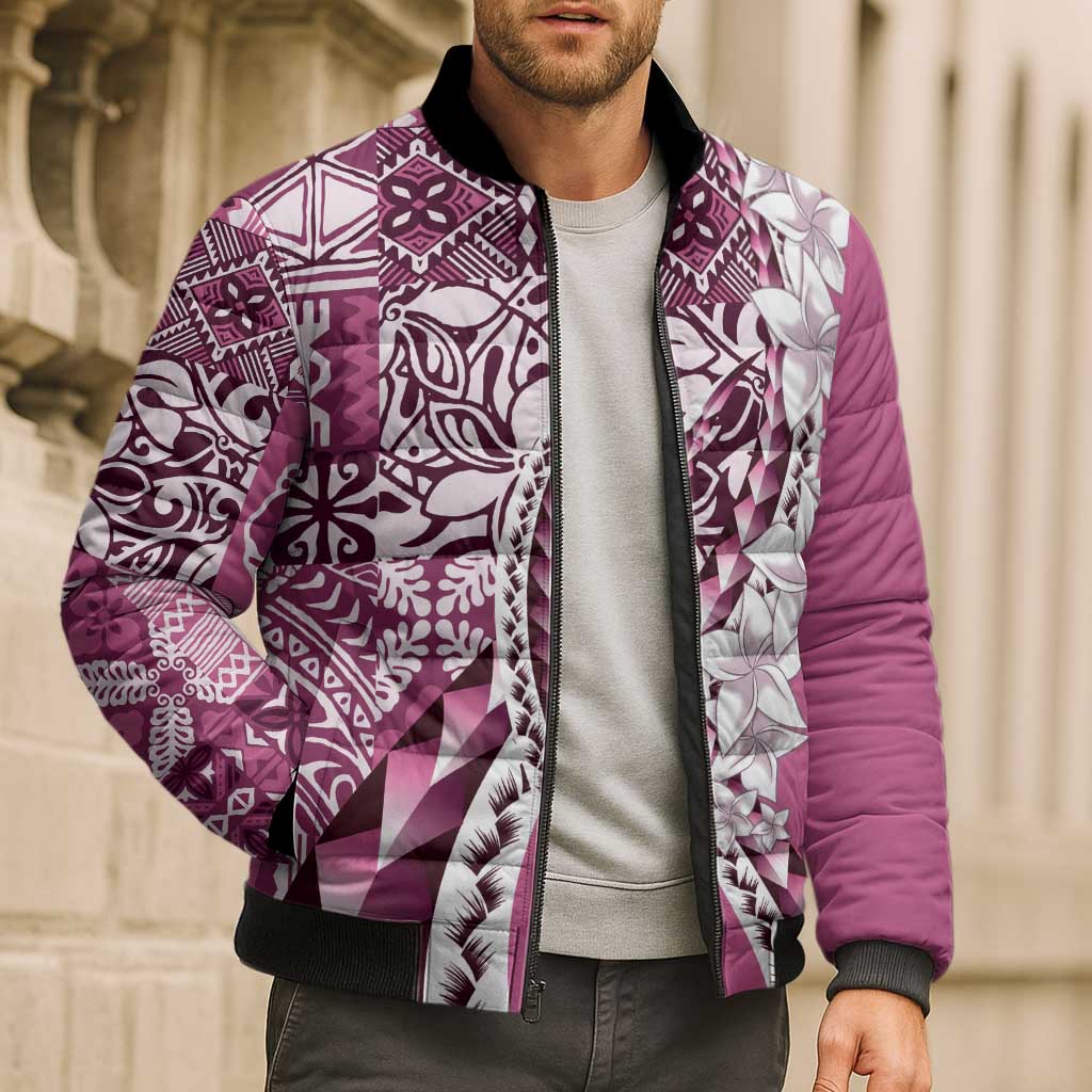 Aloha Vintage Plumeria Hawaiian Tapa Pattern Bomber Puffer Jacket Pink Hawaiian Tapa Pattern - Polynesian Pride